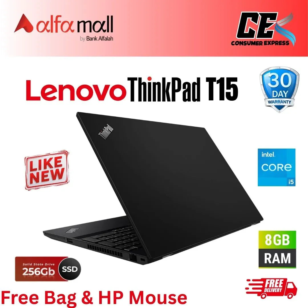 Lenovo ThinkPad T15 | Intel Core i5 10 Gen, 8GB RAM, 256GB SSD, 15.6 Inch Display (Like New) Free Bag & HP Wireless Mouse (0% Markup Upto 6 Months)