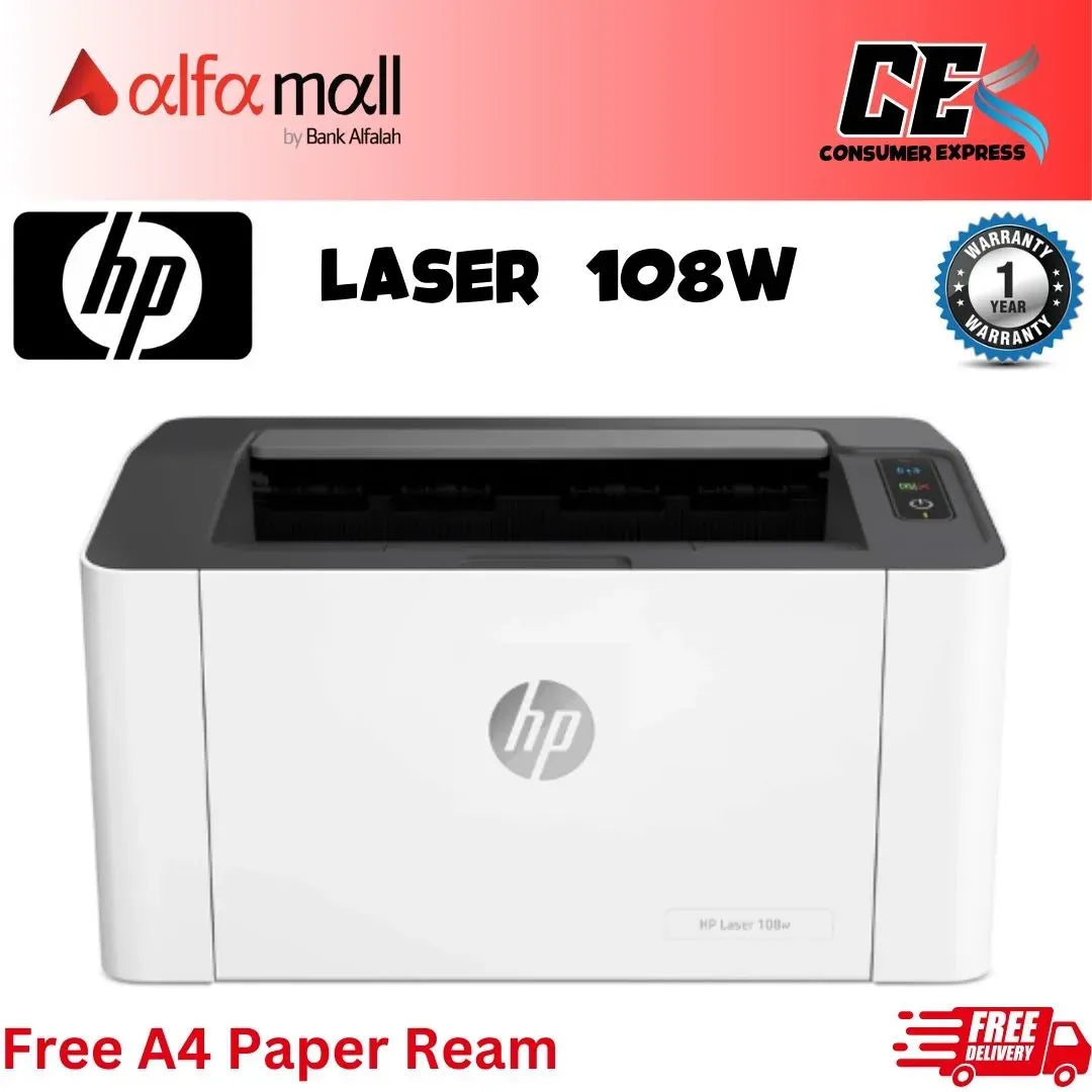 HP | Laser 108w Printer (4ZB80A) | Black And White | Wi-Fi | Brand New | 1 Year Warranty (0% Markup Upto 6 Months)