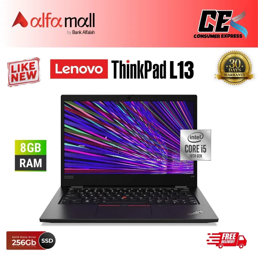 Lenovo Thinkpad L13 Core i5 10th Gen 8GB Ram 256GB SSD 13.3 Inch Display (Like New) - Free Bag & HP Wireless Mouse (0% Markup Upto 6 Months)