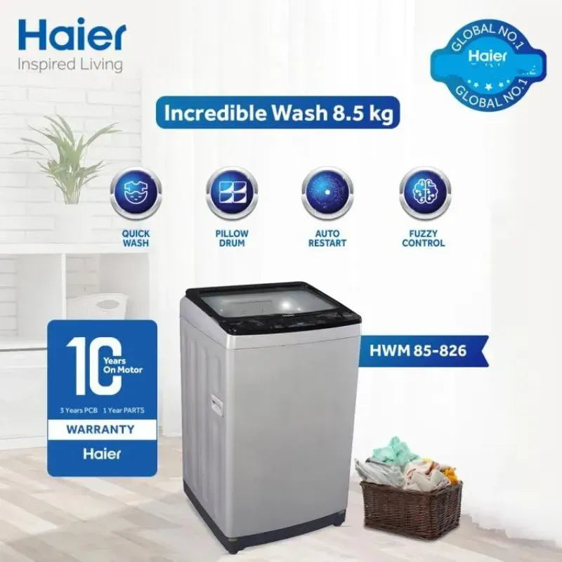 Haier Automatic Washing Machine HWM 85-826E 8.5kg Child lock Auto Restart (Latest Model) (0% Markup Upto 6 Months)