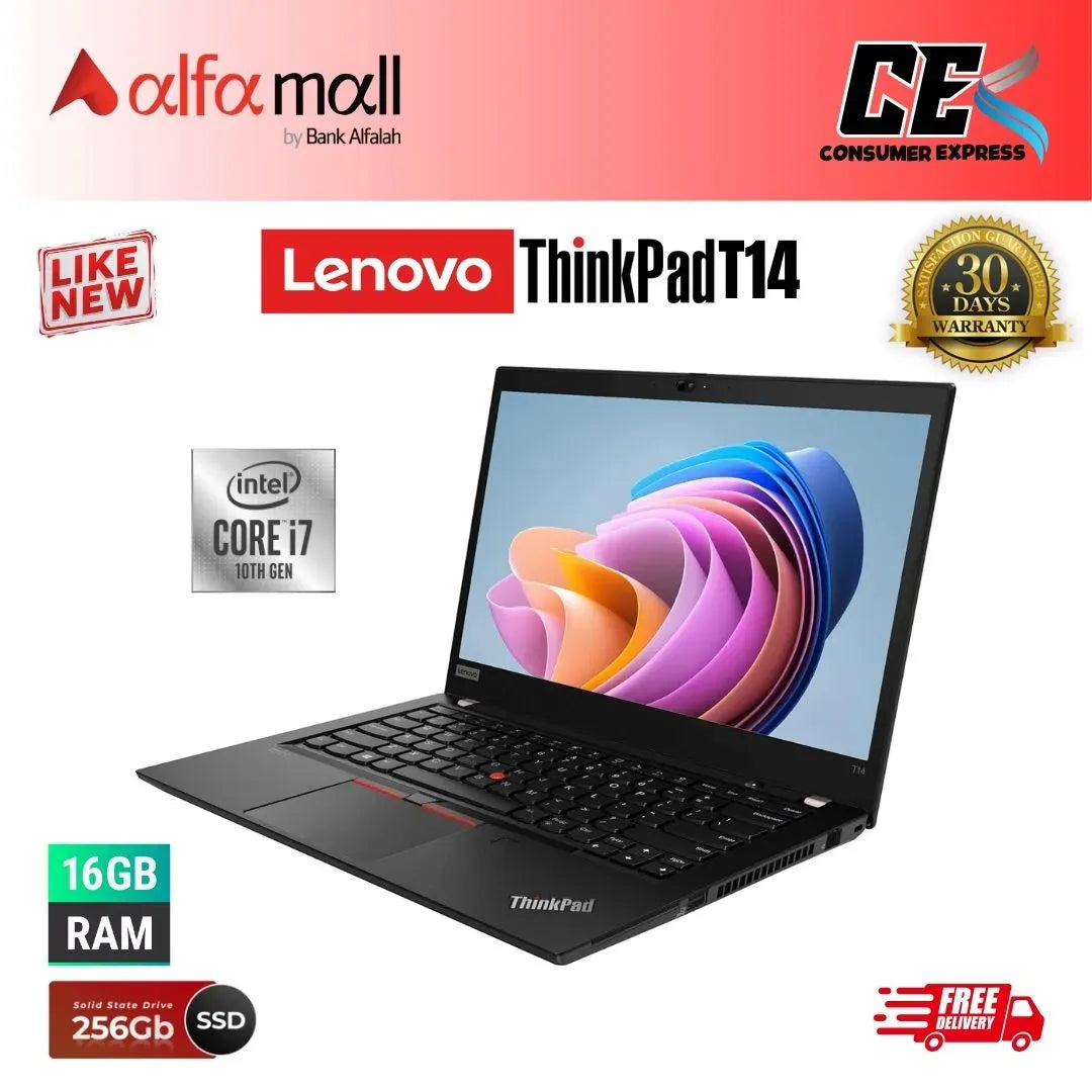 Lenovo Thinkpad T14 Laptop Core i7 10th Gen 16GB Ram 256GB SSD 14 Inch Display (Like New) - Free Bag & HP Wireless Mouse (0% Markup Upto 6 Months)