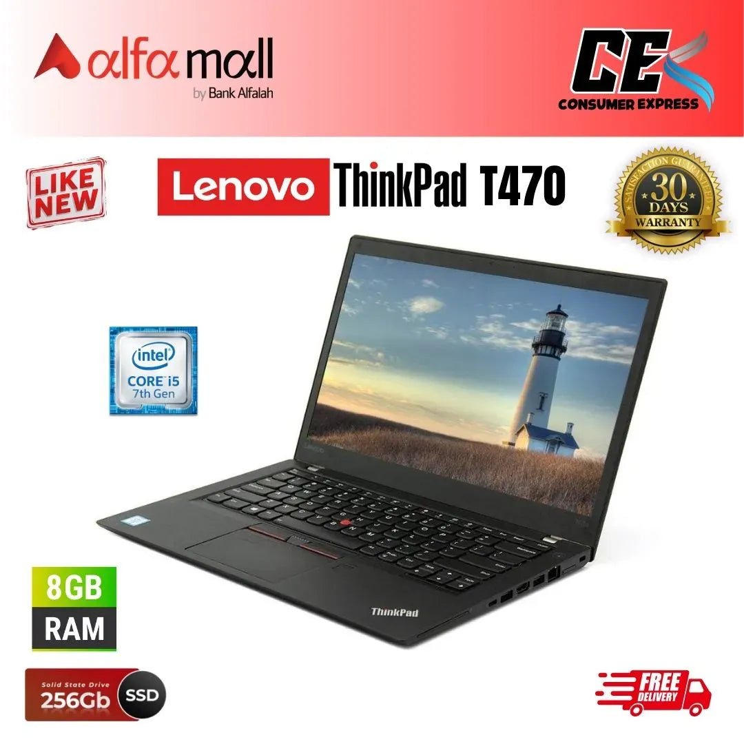 Lenovo Thinkpad T470 Laptop | Core i5 7th Generation | 8GB Ram | 256GB SSD| 14 Inch Display (Like New) - Free Bag & HP Wireless Mouse (0% Markup Upto 6 Months)