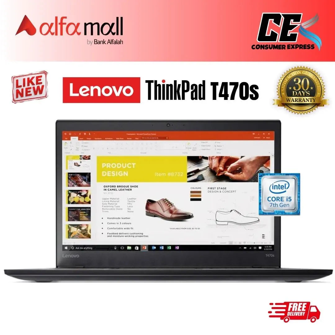 Lenovo Thinkpad T470s Laptop | Core i5 7th Generation | 8GB Ram | 256GB SSD | 14 Inch Display (Like New) - Free Bag & HP Wireless Mouse (0% Markup Upto 6 Months)