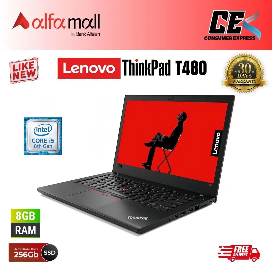 Lenovo Thinkpad T480 Laptop Core i5 8th Gen 8GB Ram 256GB SSD 14 Inch Display (Like New) - Free Bag & HP Wireless Mouse (0% Markup Upto 6 Months)