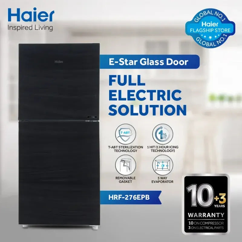 Haier Refrigerator HRF-276EPR - 246 Liter Capacity Glass Door, Red Color, 10 Year compressor 3 year electrical parts warranty (0% Markup Upto 6 Months)