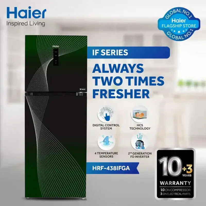 Haier Refrigerator HRF-438IFGA 18Cubic Digital inverter Green Color (0% Markup Upto 6 Months)