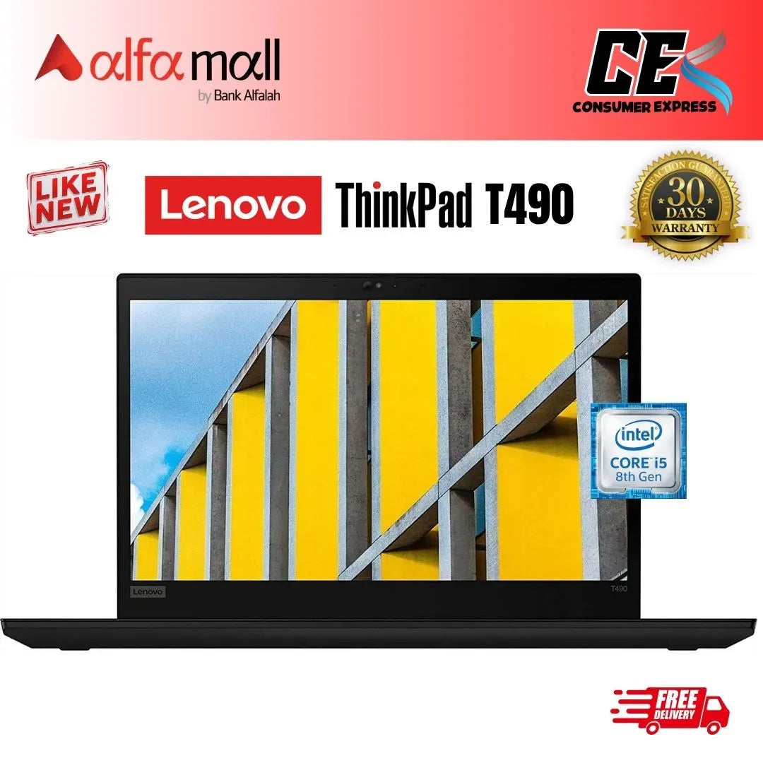 Lenovo Thinkpad T490 Laptop | Core i5 8th Generation | 8GB Ram | 256GB SSD | 14 Inch Display (Like New) - Free Bag & HP Wireless Mouse (0% Markup Upto 6 Months)
