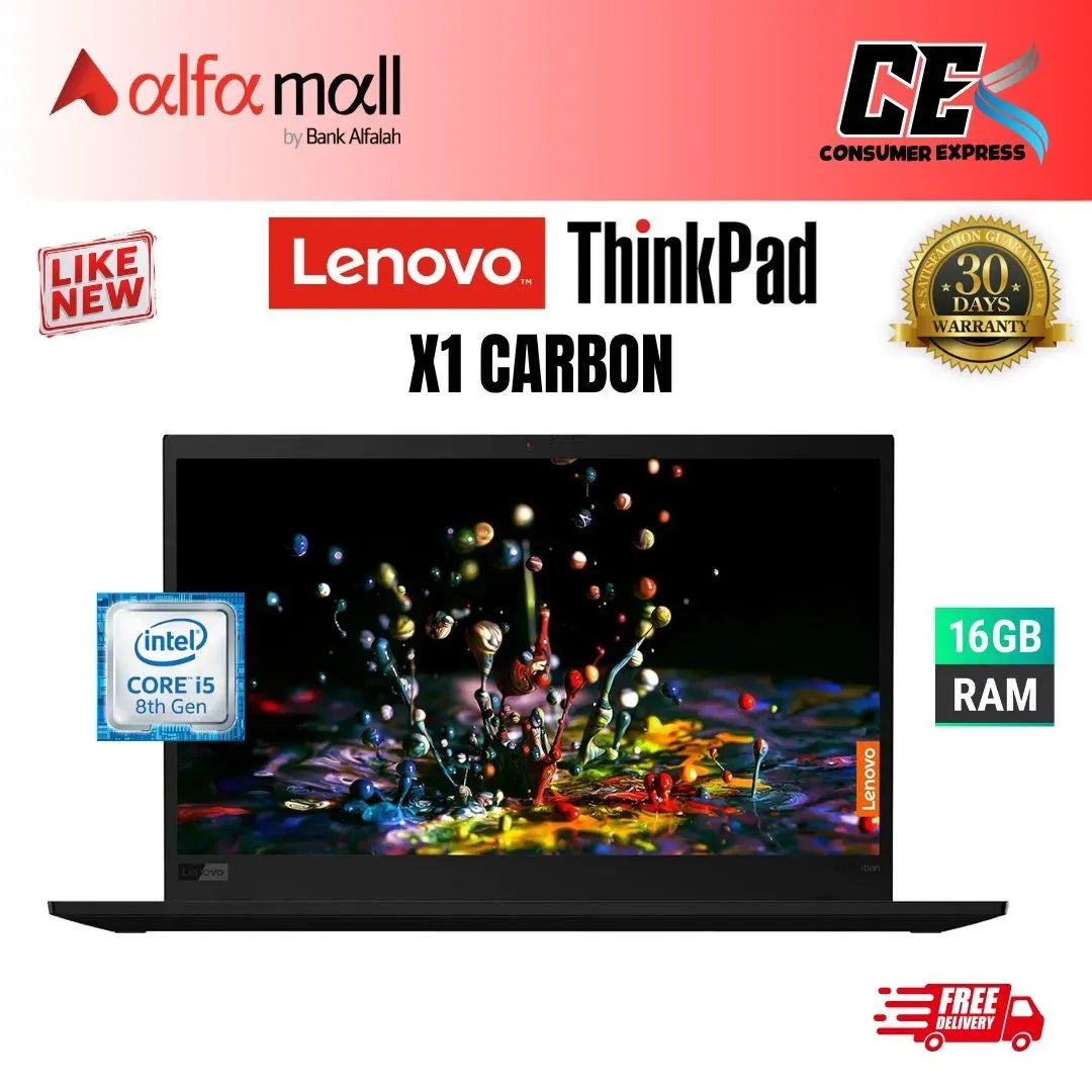 Lenovo Thinkpad X1 Carbon i5 8th Gen 8GB Ram 256GB SSD 14 Inch Display (Like New) - Free Bag & HP Wireless Mouse (0% Markup Upto 6 Months)