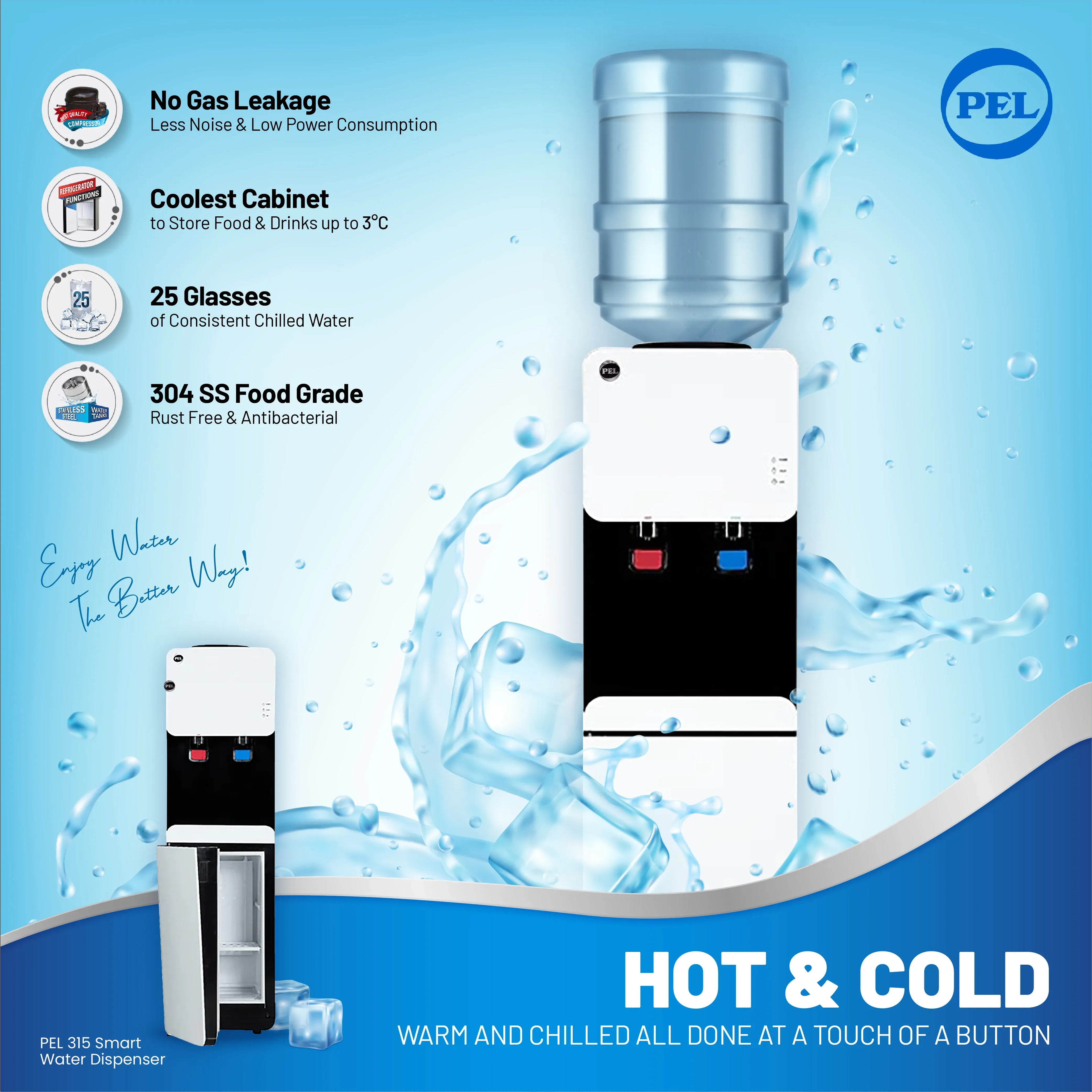 PEL Water Dispenser 315 With Refrigerator 2 Taps | Official Warranty (0% Markup Upto 6 Months)
