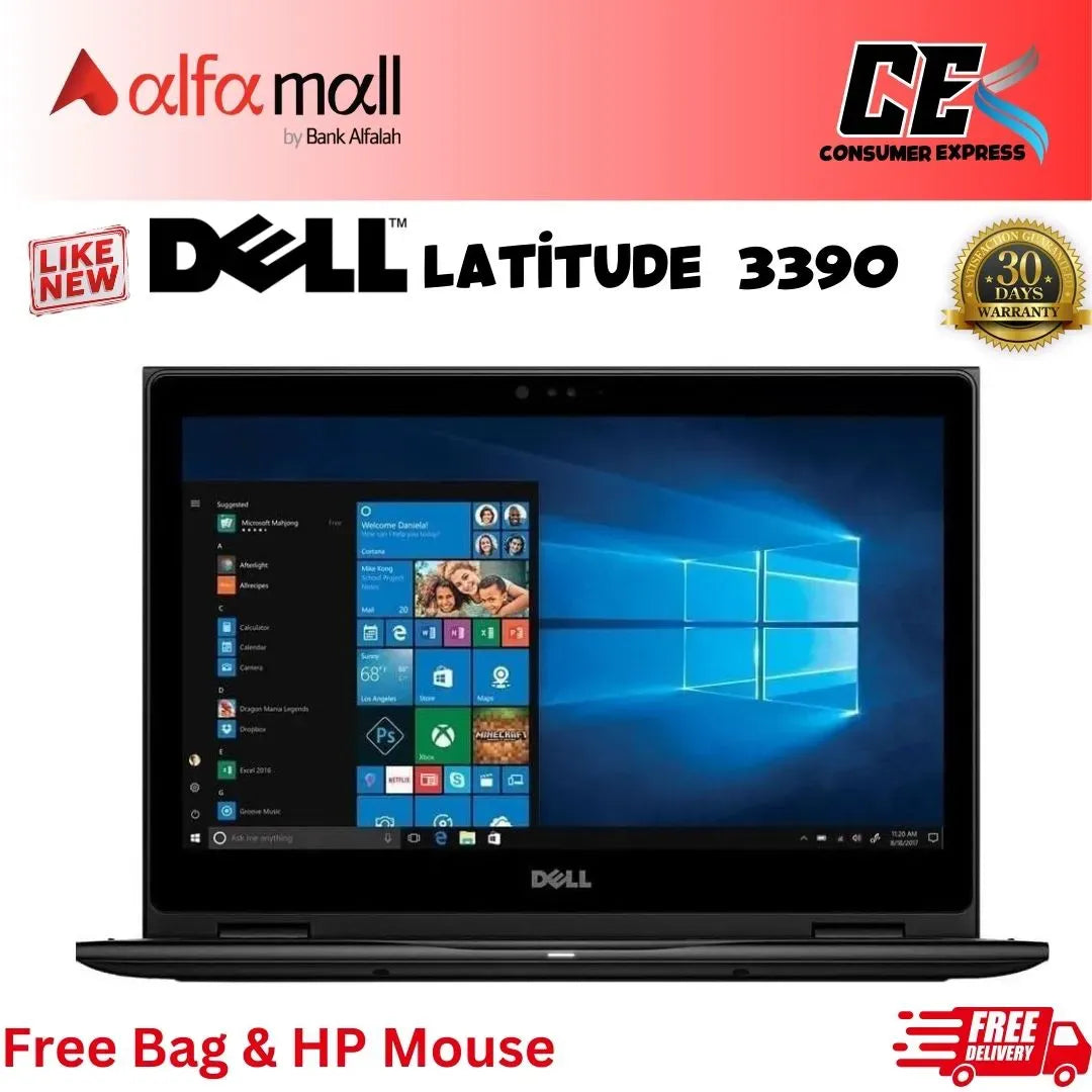 DELL Latitude 3390 2in1 Core i5 8th Generation 8GB Ram 256GB SSD 13.3 Inch Display (Like New) - Free Bag & HP Wireless Mouse (0% Markup Upto 6 Months)