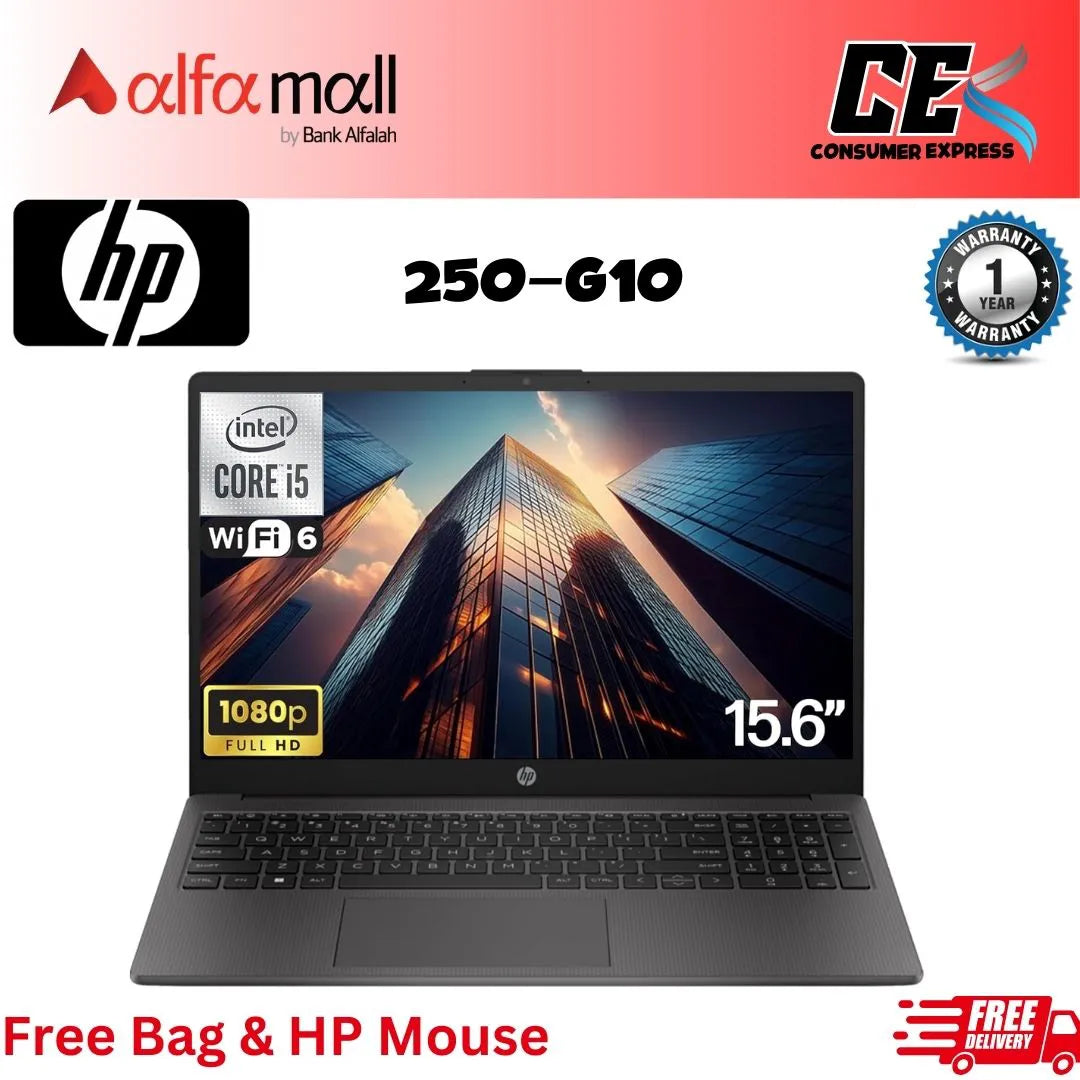 HP 250 G10 Core i5 1334u / 1335u (13th Gen) 8GB Ram DDR4 512GB NVMe M.2 SSD Intel Iris Xe Graphics 15.6 Inch Brand New 1 Year International Warranty