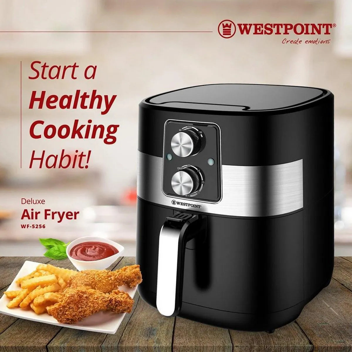 Westpoint Airfryer WF-5256 5Liter Capacity Latest model , 2 Years Official Warranty