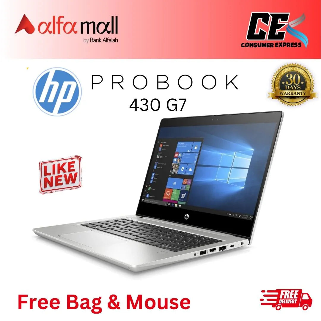 HP ProBook 430 G7 Intel Core i7-10th Gen, 16GB DDR4 RAM, 256 GB NVMe M.2 SSD Storage, 13.3-Inch FHD (1920x1080), IPS, Anti-Glare Display, webcam, Wifi | Free Bag and Mouse (Like New)