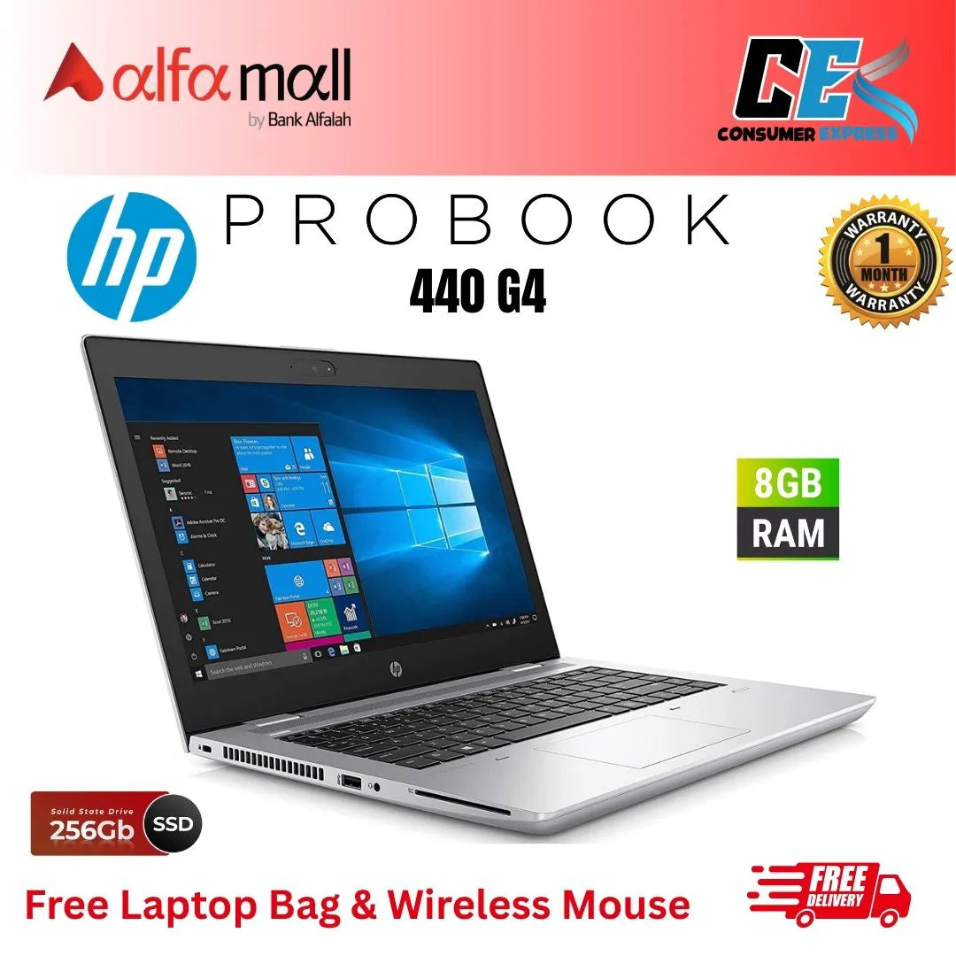 HP ProBook 440 G4 Core-i5 7th Gen 8 GB RAM 256 GB SSD 14-Inch Display (Like New) - Free Bag & HP Wireless Mouse