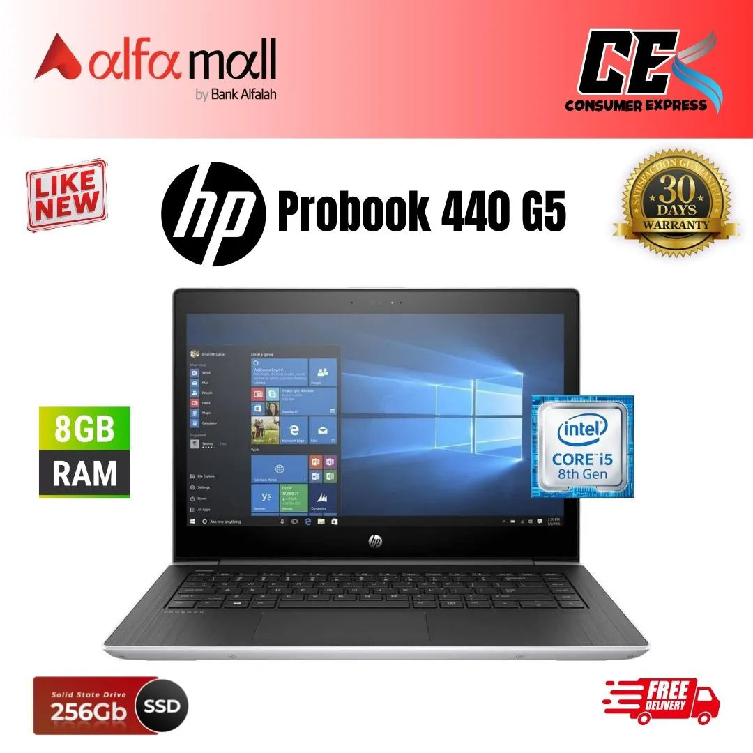 HP Probook 440 G5 Core i5 8th Gen 8 GB Ram 256 GB SSD 14 Inch Display (Like New) - Free Bag & HP Wireless Mouse