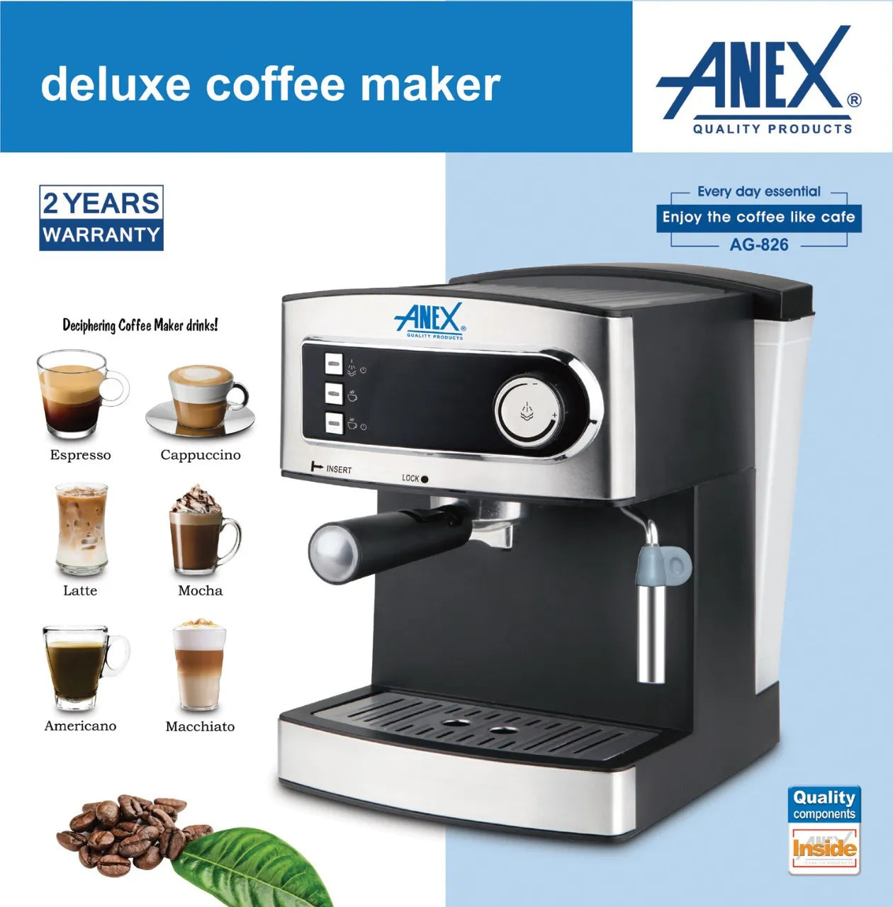 Anex Coffee Maker Model AG826 with 850 Wts Motor & 2 Year Official Warranty