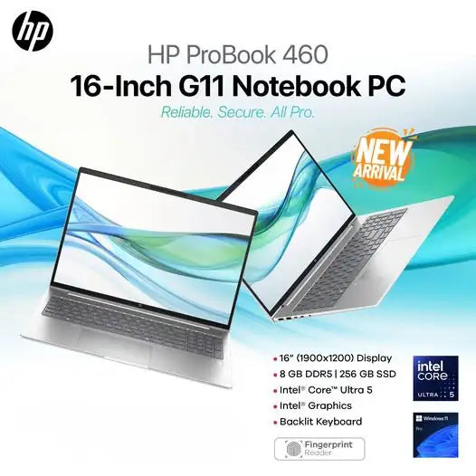 HP ProBook 460 G11 , Intel Core Ultra 5 125U 12-Core , 8GB RAM , 512GB SSD , Intel Integrated Graphics , 16" WUXGA IPS 300nits , Fingerprint Reader , Pike Silver (Brand New, International Warranty)