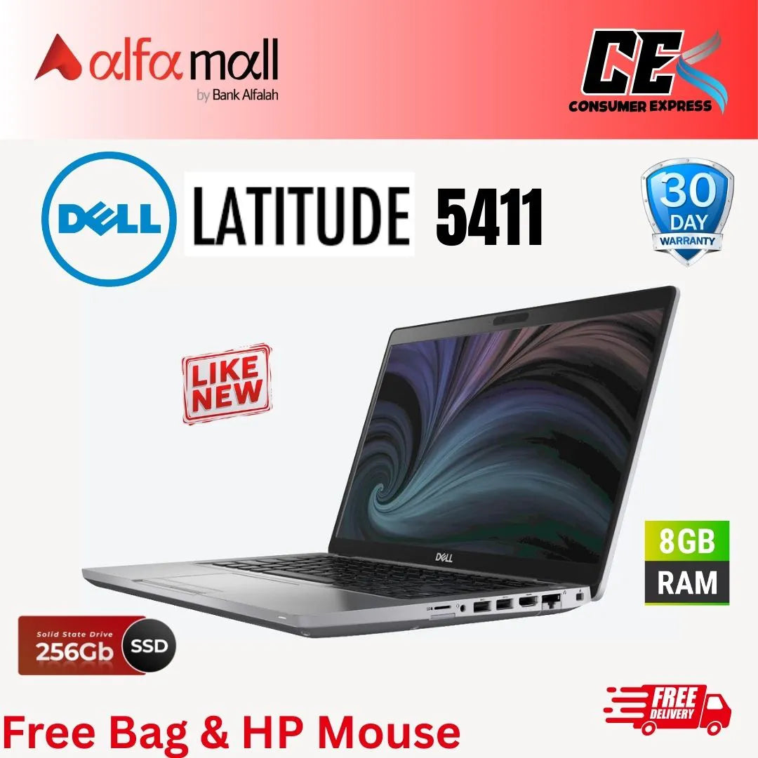 Dell Latitude 5411,Core i5-10850H 10th Gen, 8GB RAM, 256GB SSD, 14inch Display, Free Bag & Hp Wireless Mouse (Like New)
