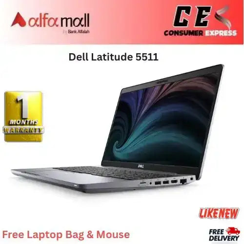Dell Latitude 5511,Core i5-10850H 10th Gen, 16GB RAM, 256GB SSD, 15.6" FHD Display, Free Bag & Hp Wireless Mouse (Like New)