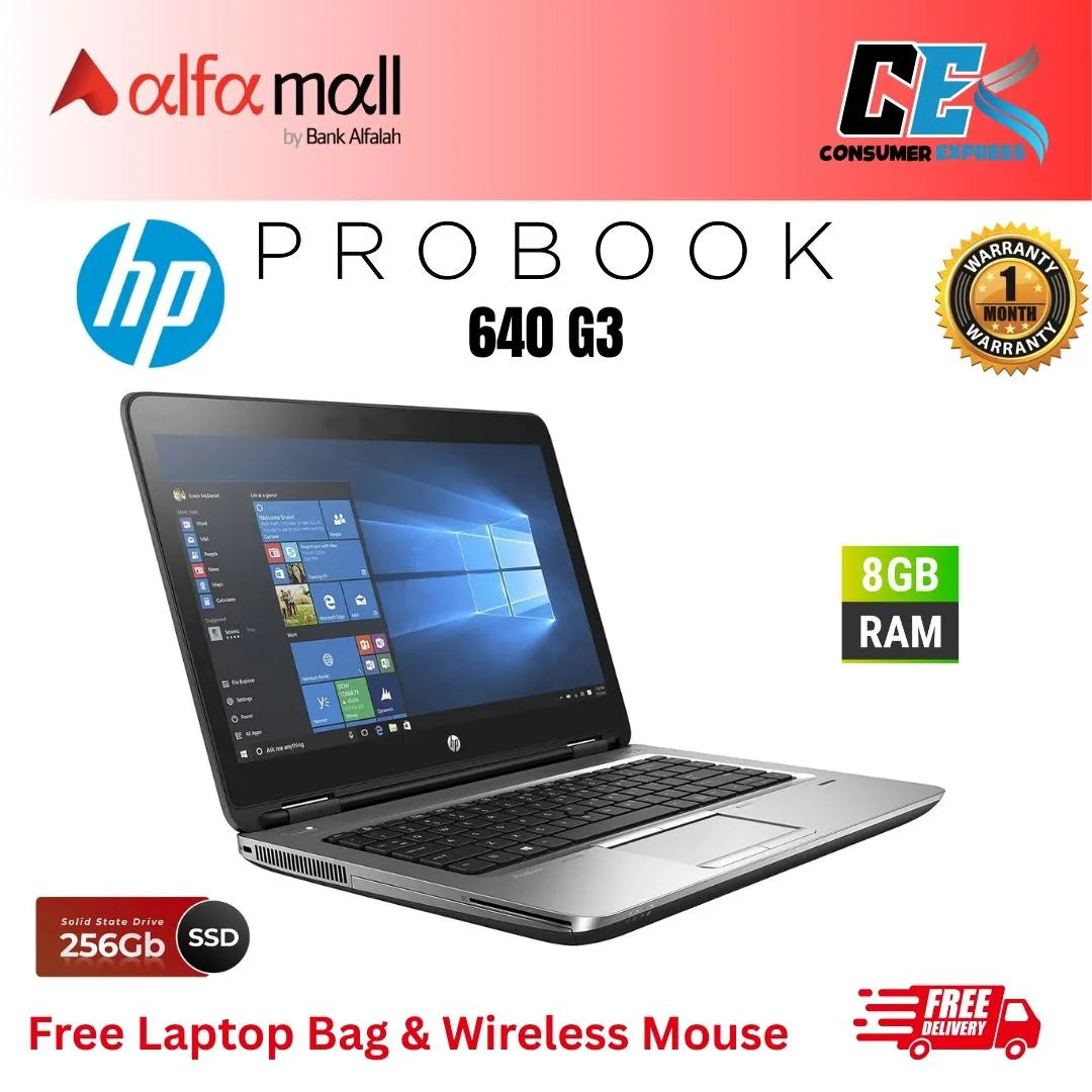 HP ProBook 640 G3 Corei5-7th Gen 8 GB RAM 256 GB SSD 14-Inch Display (Like New) - Free Bag & HP Wireless Mouse
