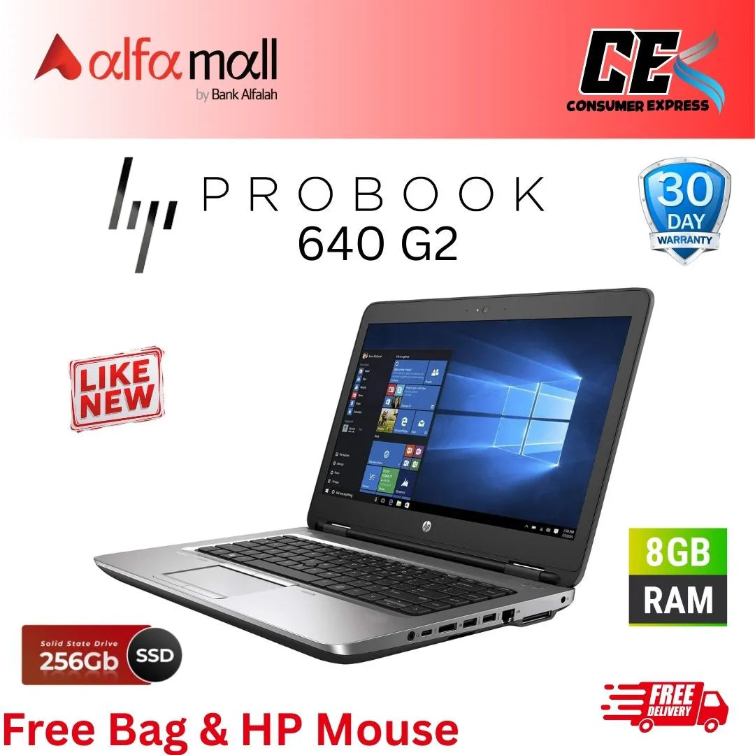 HP ProBook 640 G2 ,Core i5 6th Gen, 14 Inch 8GB RAM 256GB SSD, Free Bag & Mouse (Like New)