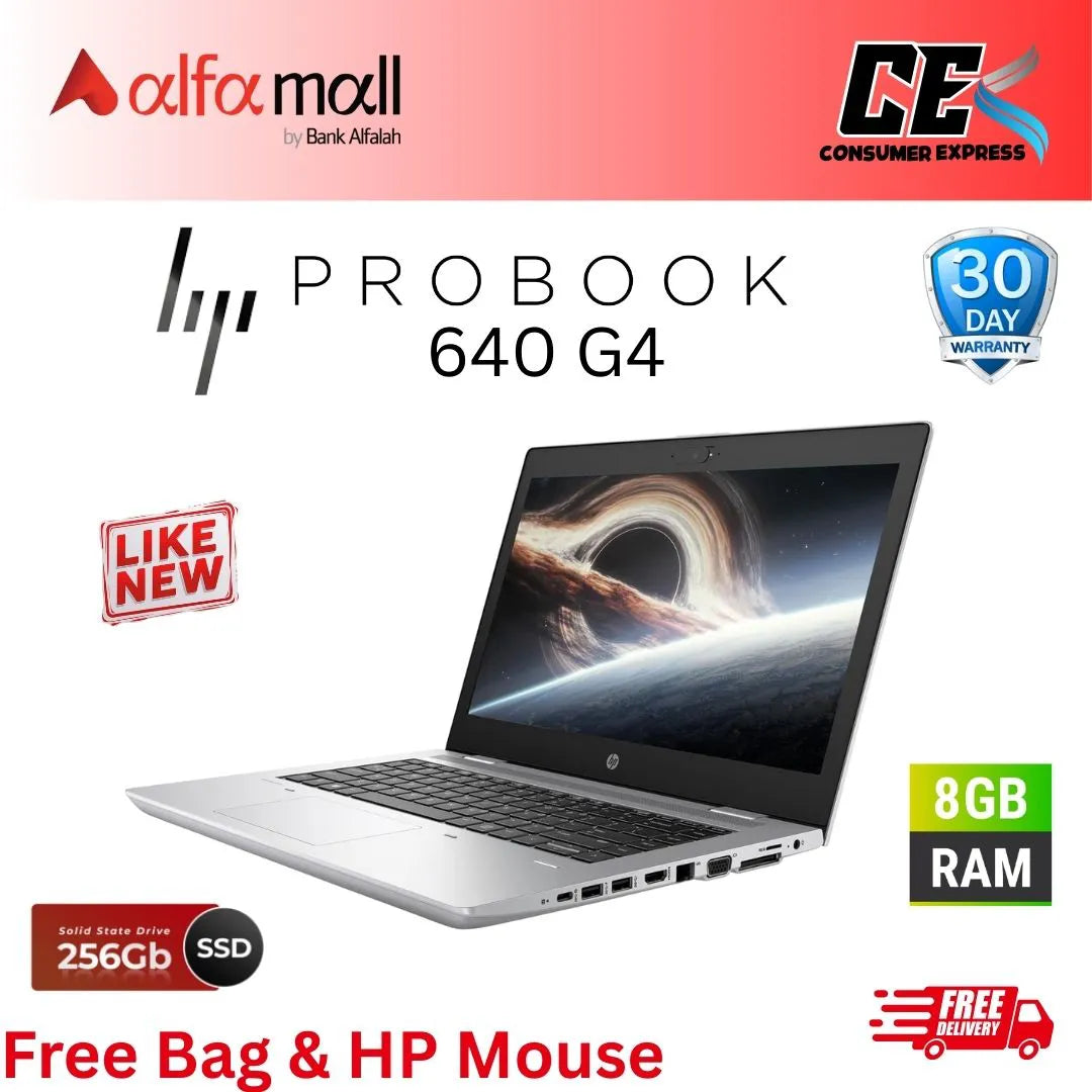 HP ProBook 640 G4 ,8th Gen Intel Core i5-8350U, 8GB DDR4 RAM, 256 M2 SSD, Free Bag & Mouse (Like New
