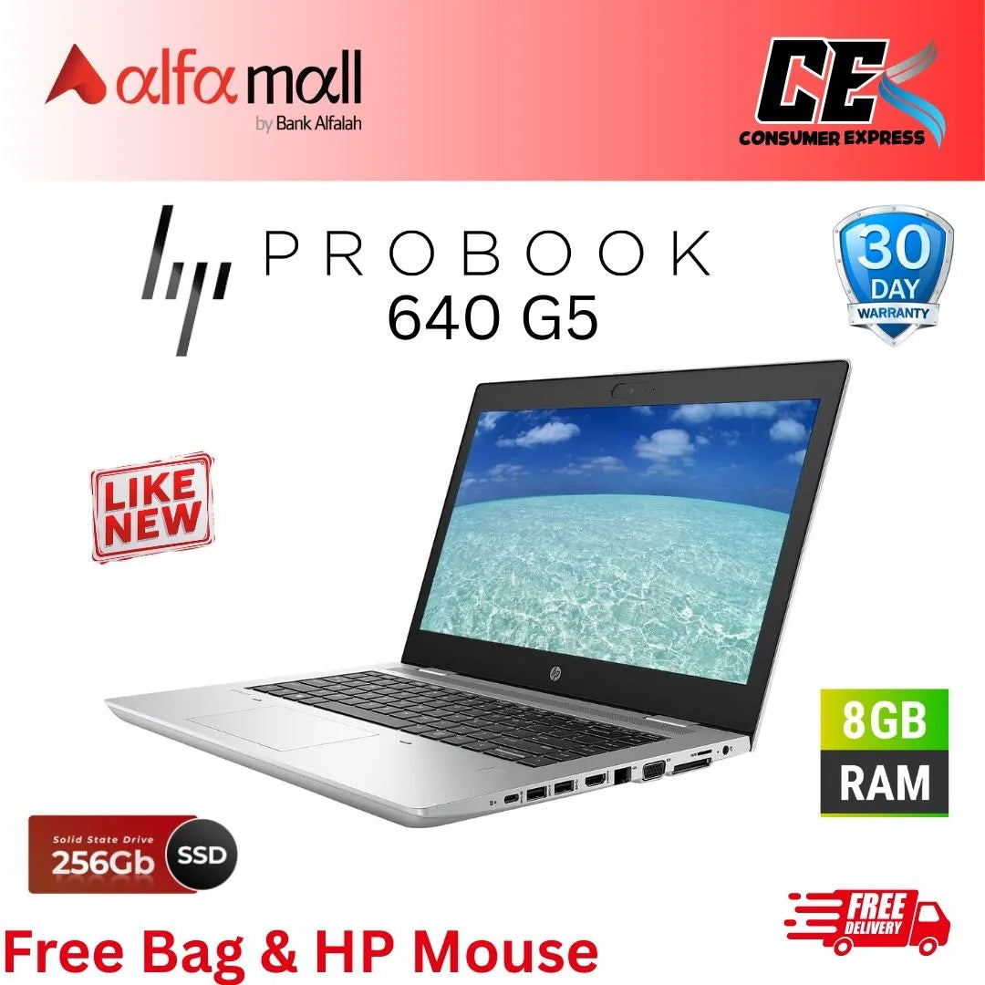 HP ProBook 640 G5 ,Intel Core i5-8365U 8th Gen, 8gb ram, 256 gb ssd, 14 inch Display , Free Bag & Mouse (Like New)