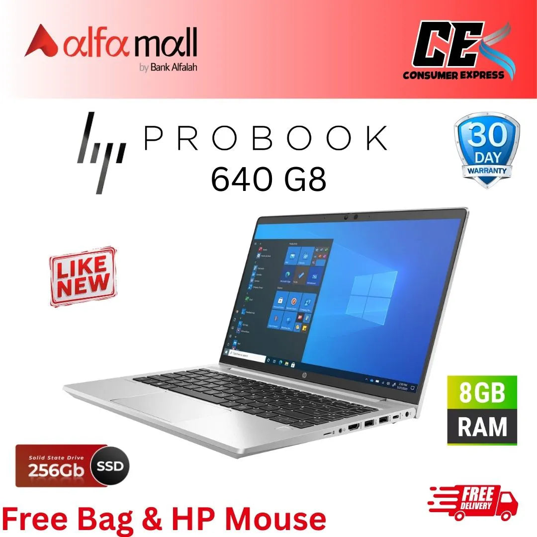 HP ProBook 640 G8 ,Intel Corei5 1135G7,14Inch FHD Display, 8GB DDR4, 256GB NVMe SSD, Free Bag & Mouse (Like New)