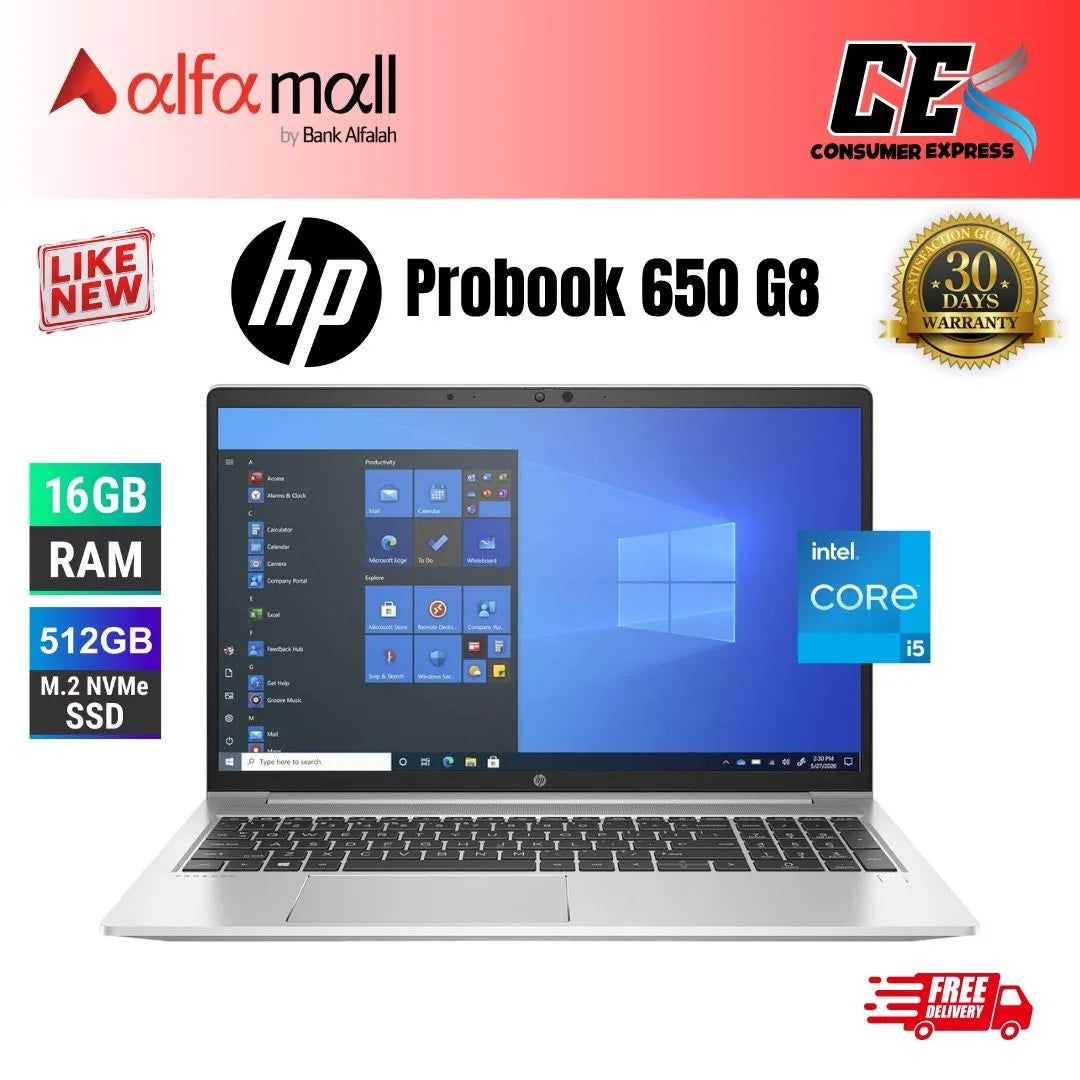 HP Probook 650 G8 Core i5 11th Gen 16GB Ram 512GB SSD, 15.6 Inch Display (Like New) - Free Bag & HP Wireless Mouse