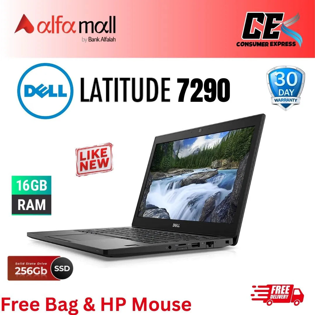 Dell Latitude 7290 , Intel Core i5-8350U(8th Gen), 256GB SSD, 16GB DDR4, Free Bag & Mouse (Like New)