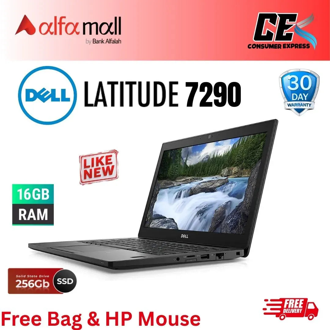 Dell Latitude 7290 Business Laptop Intel Core i5-8350U(8th Gen) 256GB SSD 16GB DDR4 Webcam Bluetooth Charger 12.5 Inch HD Display (Like New) Free Bag & HP Wireless Mouse (0% Markup Upto 6 Months)