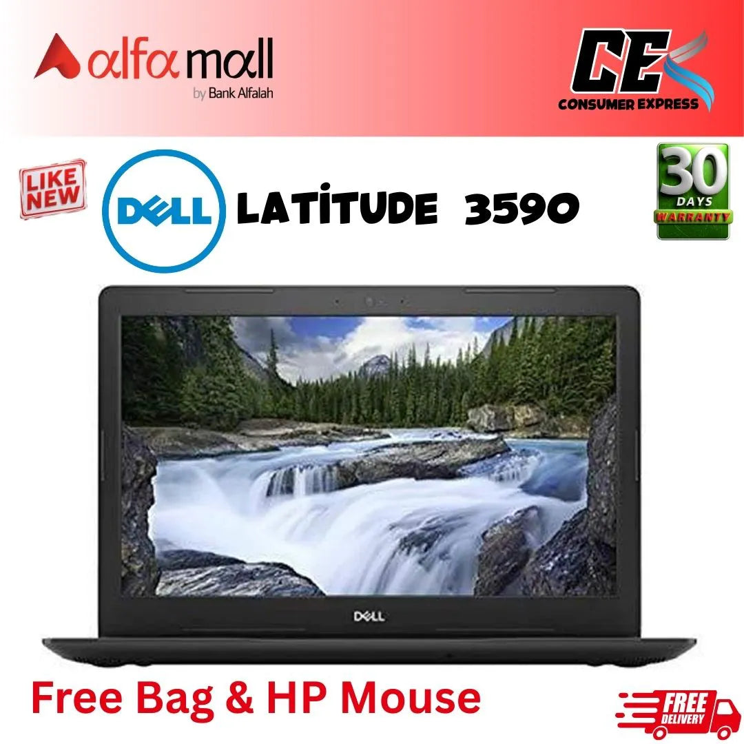Dell Latitude 3590 Laptop Windows 10 Pro, Intel i5 8250U (8th Gen), 15.6" LCD Screen, Storage: 256 M2 SSD, RAM: 8 GB (Like New) Free Bag & HP Mouse