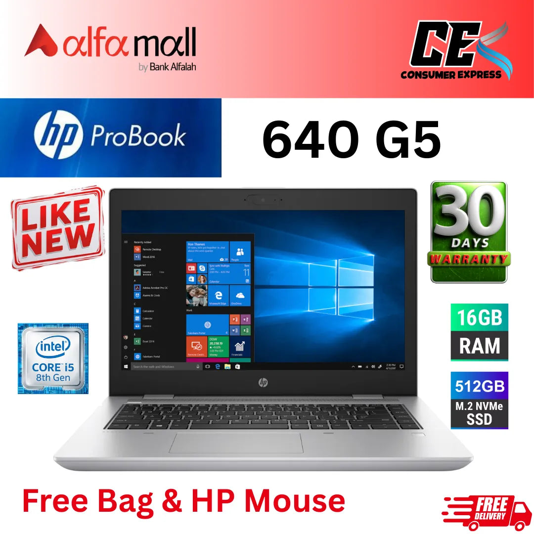 HP ProBook 640 G5 Business Laptop 16GB RAM 512GB SSD Intel Core i5 8th Generation 14. FHD Display (Like New) Free Bag & HP Wireless Mouse (Other Banks)