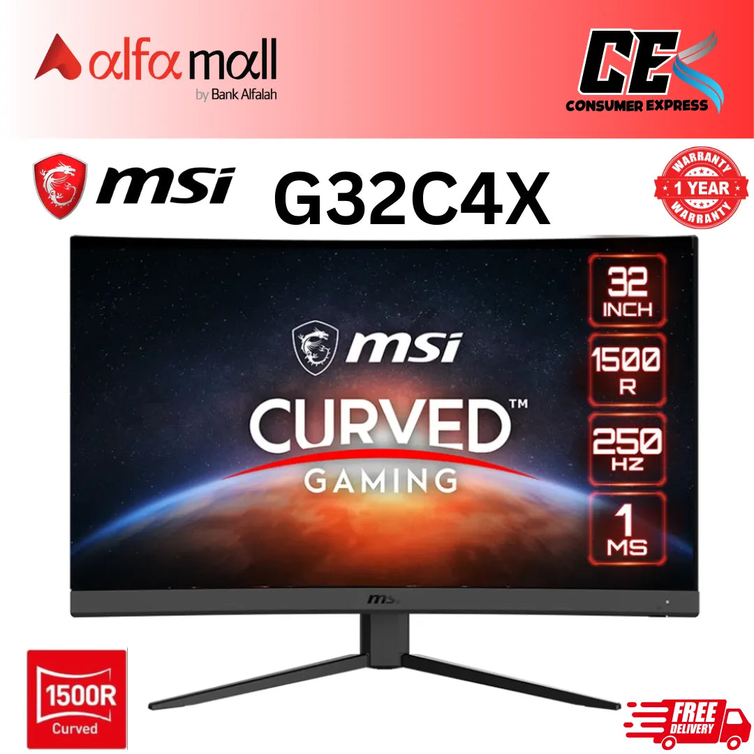 MSI - G32C4X 32" Curved 250Hz 1ms Adaptive sync Gaming Monitor with HDR (DisplayPort,HDMI) - Black - (Brand New, 1 Year Warranty)