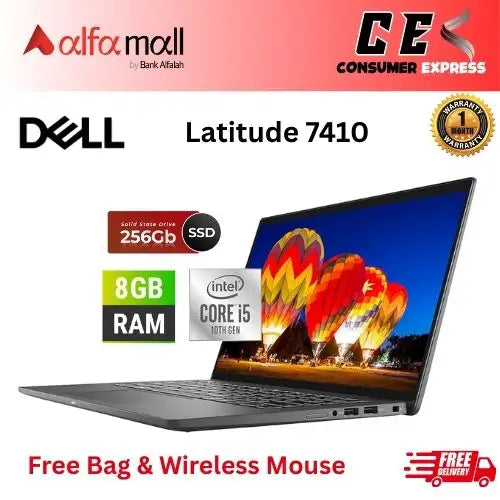 DELL Litude 7410 Core i5 10th Generi 8GB Ram 256GB Hard Drive 14 Inch FHD Display (Like New) Free Laptop Bag & HP Mouse