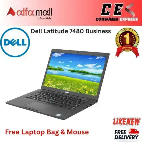 Dell Latitude 7480 , Intel Core i5-7300U 7th Gen, 8GB DDR4, 256GB SSD, 14" FHD Display, Intel Graphics 620, Free Bag & Mouse (Like New)