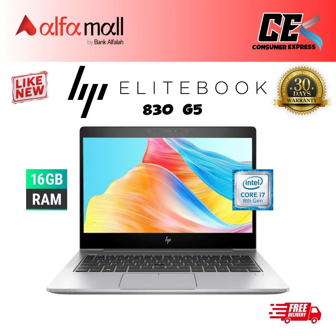 HP EliteBook 830 G5 Core i7 8th Gen 16GB Ram 256GB SSD, 13.3 Inch Display (Like New) - Free Bag & HP Wireless Mouse