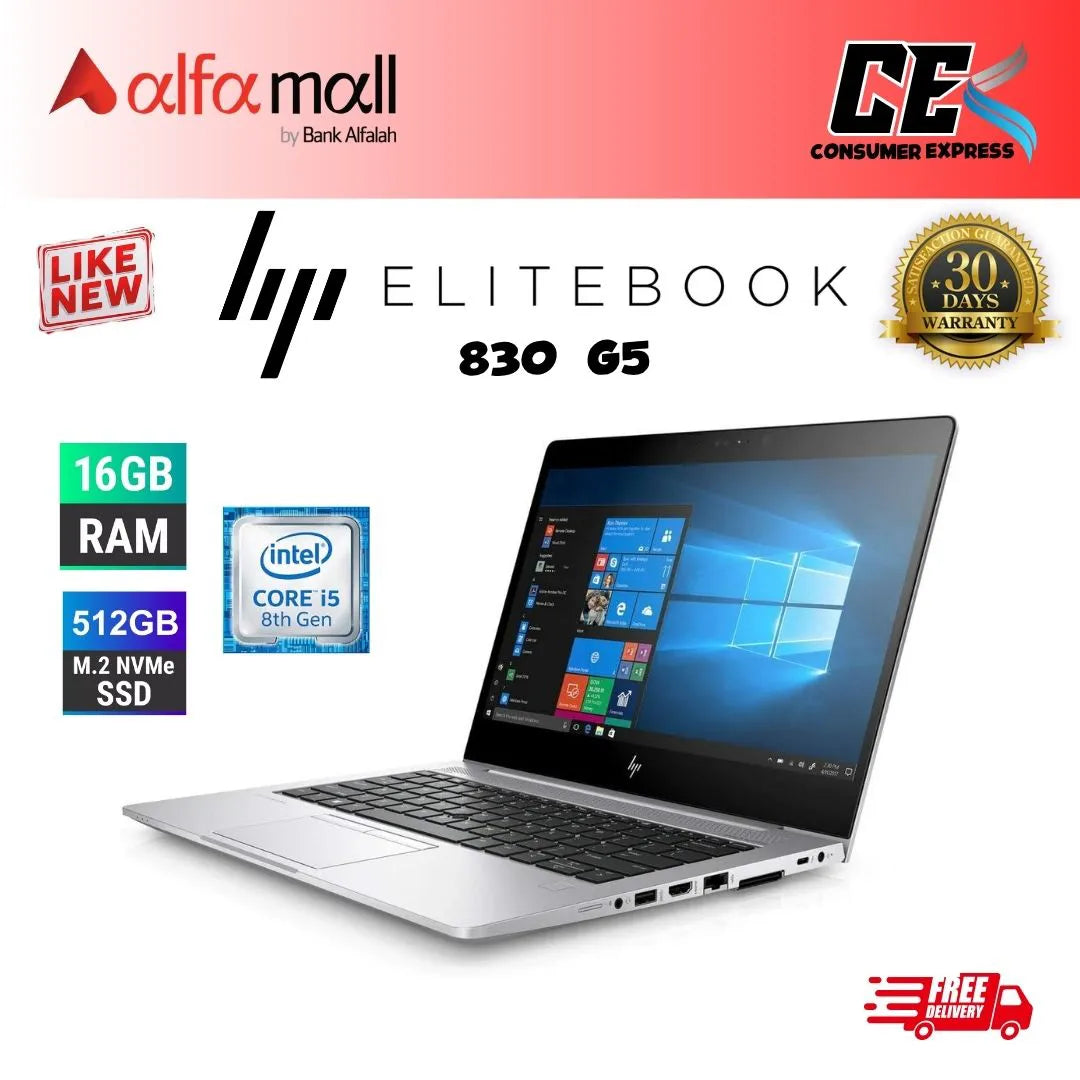 HP EliteBook 830 G5 Core i5 8th Gen 16GB Ram 512GB SSD, 13.3 Inch Display (Like New) - Free Bag & HP Wireless Mouse
