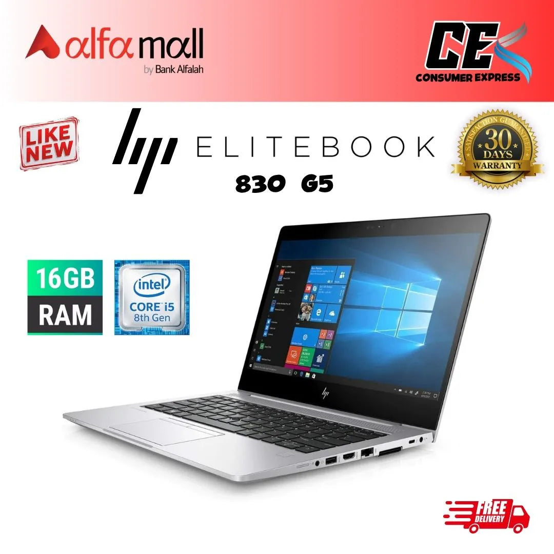 HP EliteBook 830 G5 Core i5 8th Gen 16GB Ram 256GB SSD, 13.3 Inch Display (Like New) - Free Bag & HP Wireless Mouse
