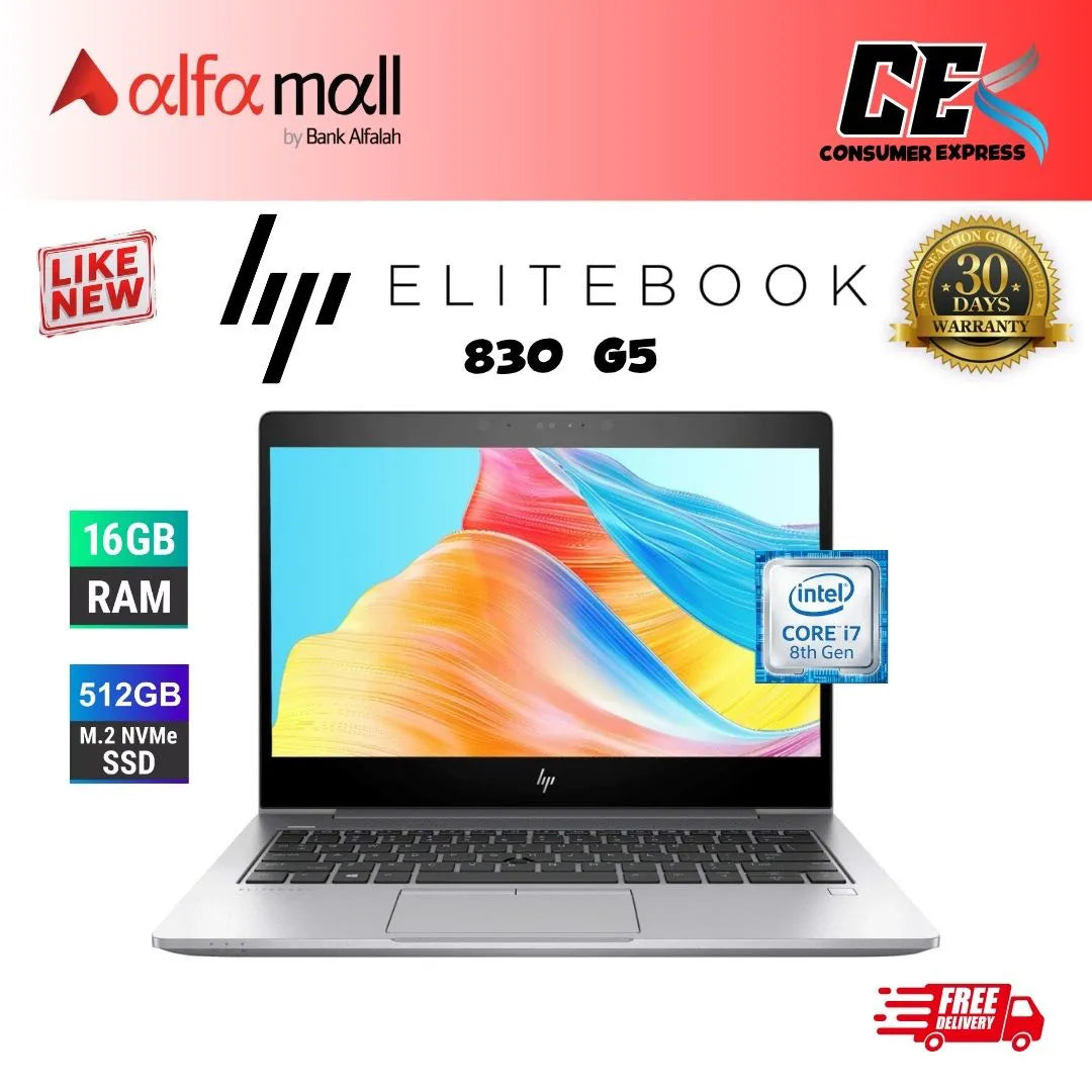 HP EliteBook 830 G5 Core i7 8th Gen 16GB Ram 512GB SSD, 13.3 Inch Display (Like New) - Free Bag & HP Wireless Mouse