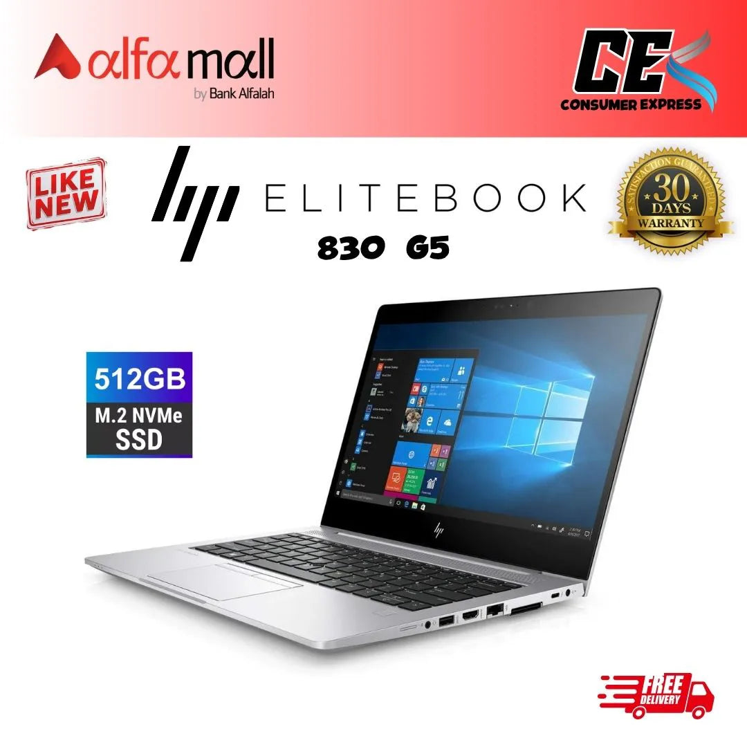 HP EliteBook 830 G5 Core i5 8th Gen 8GB Ram 512GB SSD, 13.3 Inch Display (Like New) - Free Bag & HP Wireless Mouse