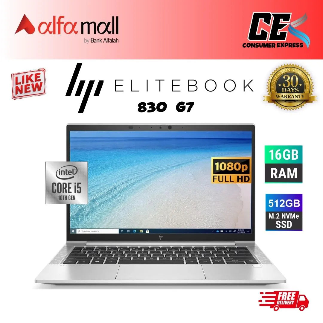 HP EliteBook 830 G7 Core i5 10th Gen 16GB Ram 512GB SSD, 13.3 Inch Display (Like New) - Free Bag & HP Wireless Mouse