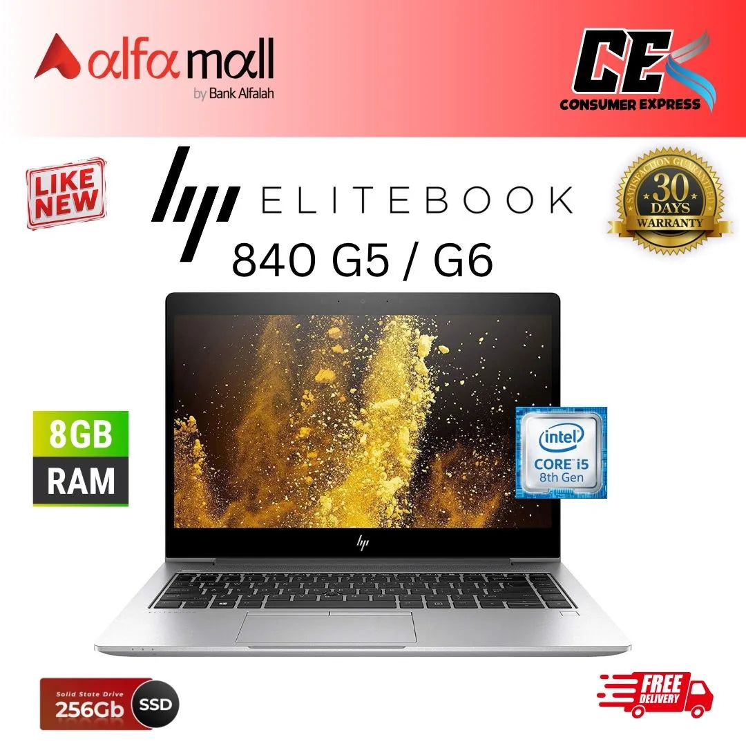 HP EliteBook 840 G5 / G6 Core i5 8th Gen 8GB Ram 256GB SSD 14 Inch Display (Refurbished) - Free Bag & HP Wireless Mouse