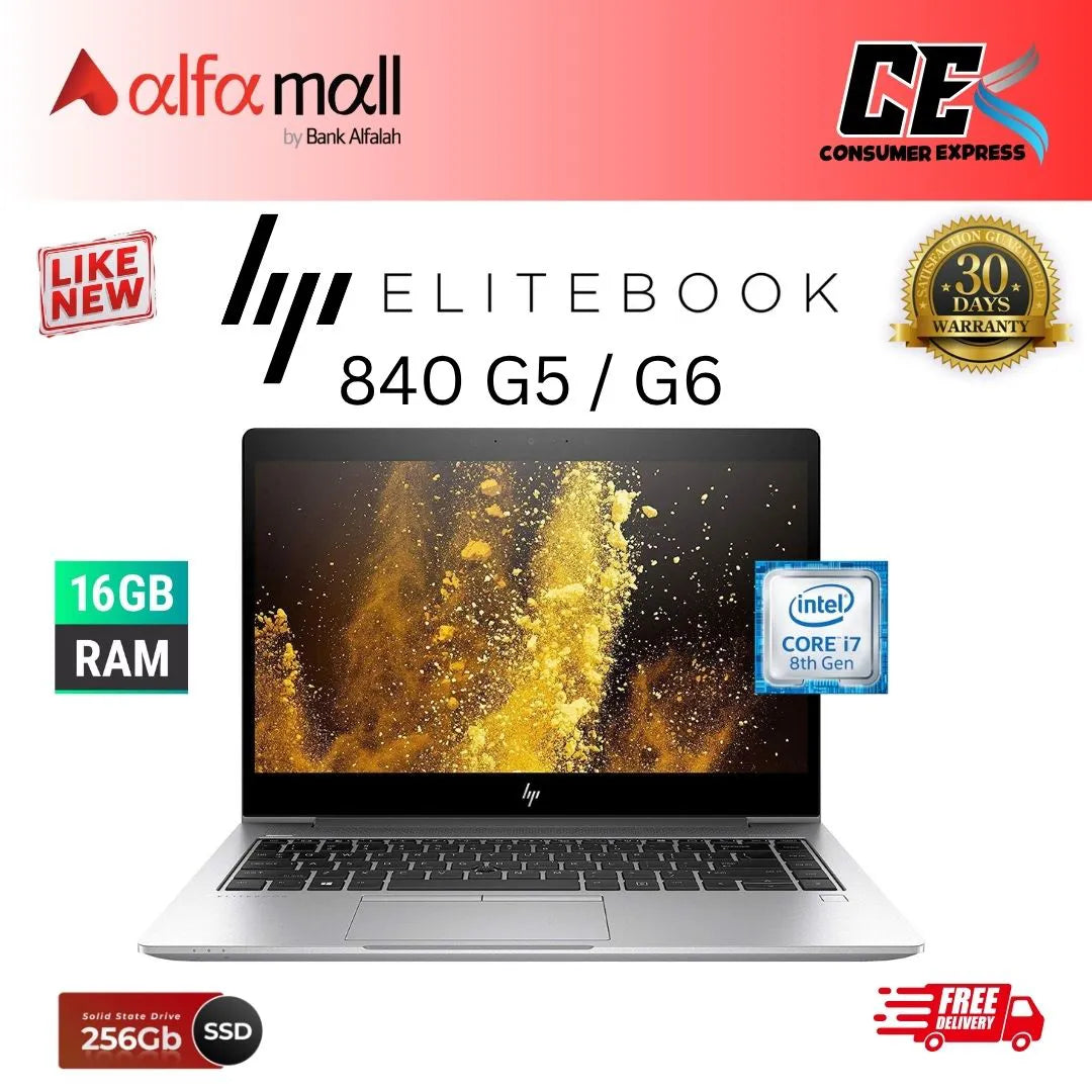 HP EliteBook 840 G5 / G6 Core i7 8th Gen 16GB Ram 256GB SSD 14 Inch Display (Like New) - Free Bag & HP Wireless Mouse