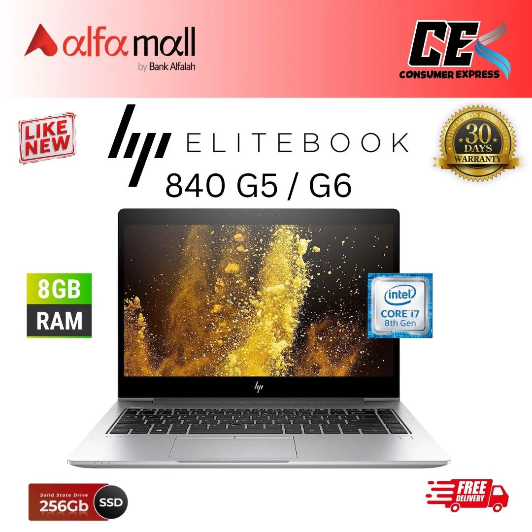 HP EliteBook 840 G5 / G6 Core i7 8th Gen 8GB Ram 256GB SSD 14 Inch Display (Like New) - Free Bag & HP Wireless Mouse