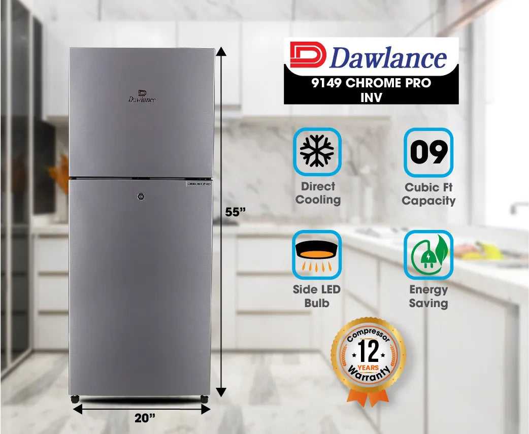 Dawlance Refrigerator 9 Cubic Hybrid Cooling Technology 9149WB Chrome
