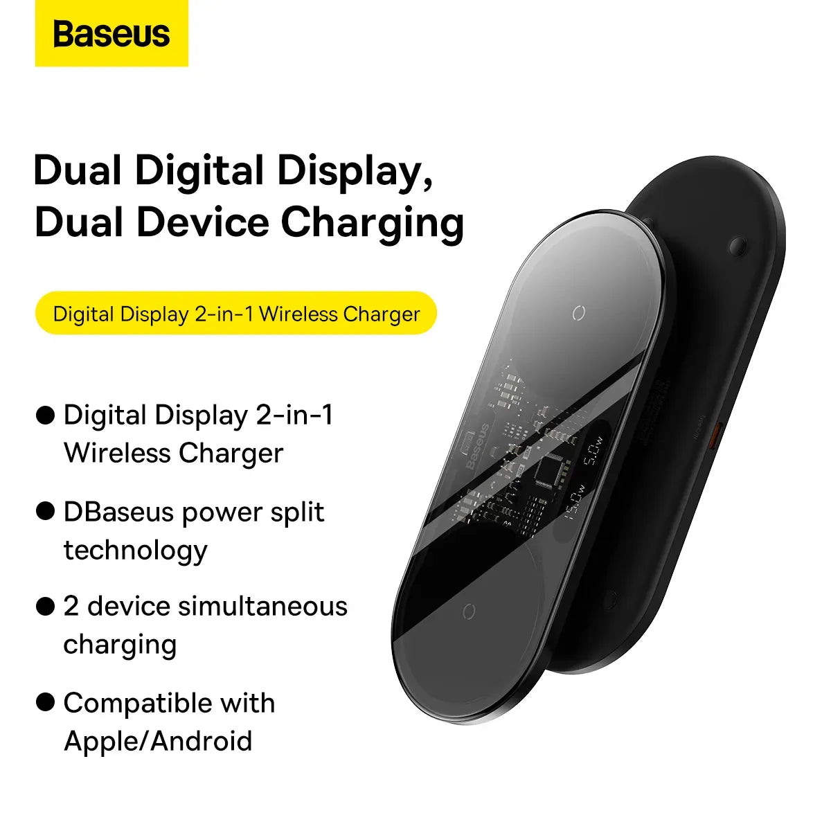 Baseus Digital LED Display 2 in 1 Wireless Charger 20W Black Universal