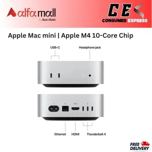 Apple Mac mini | Apple M4 10-Core Chip, 16GB Unified RAM, 256GB SSD, 10-Core GPU | MU9D3 (International Warranty) Free Mouse - (Installment)
