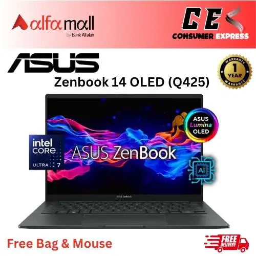 ASUS Zenbook 14 OLED (Q425) - Intel Core Ultra 7 155H Processor 16-GB 1-TB SSD Intel Arc Graphics 14.5" WUXGA Touch TPM2.0 W11 (Jasper Gray, US Military Grade, NEW) - (1 Year Warranty)