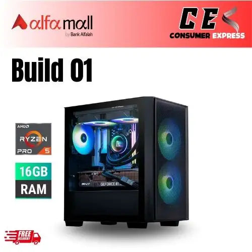 BUILD 01 | Aftershack Rapid Lite Case, Ryzen 5 2600, MSI B450M-A Max, 16GB, 128 SSD, GTX 1650 Super/GTX 1060 6GB (Used), 500 HDD